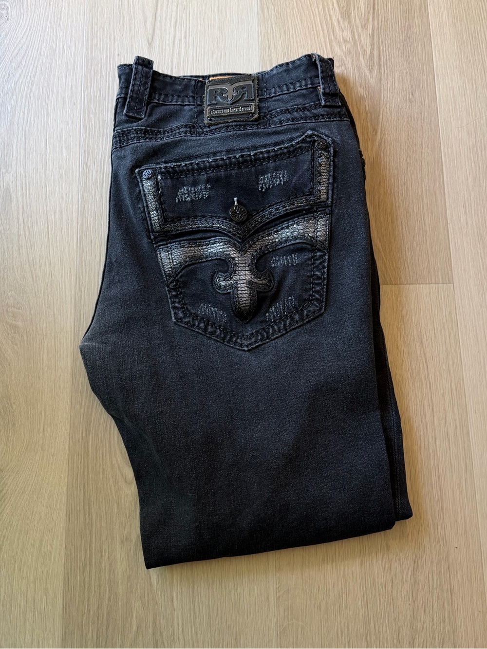 Rock Revival Men's Black Slim Straight Jeans with Embroidered Back Pocket